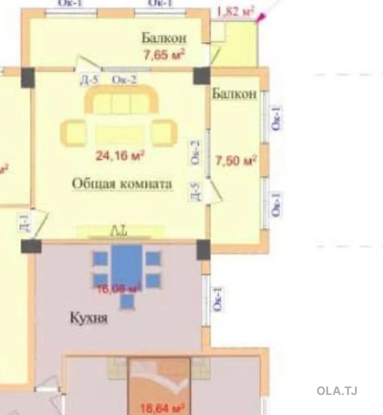 2 комнатная квартира, 9 этаж, 65 м²