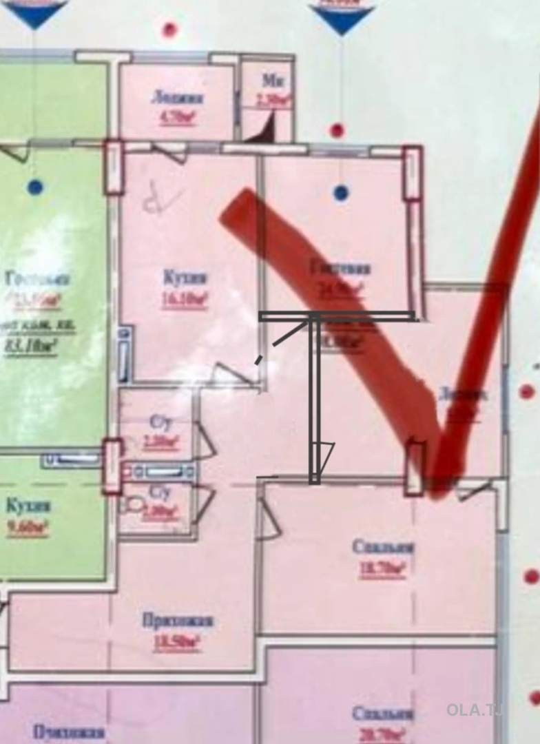 3 комнатная квартира, 12 этаж, 98 м²