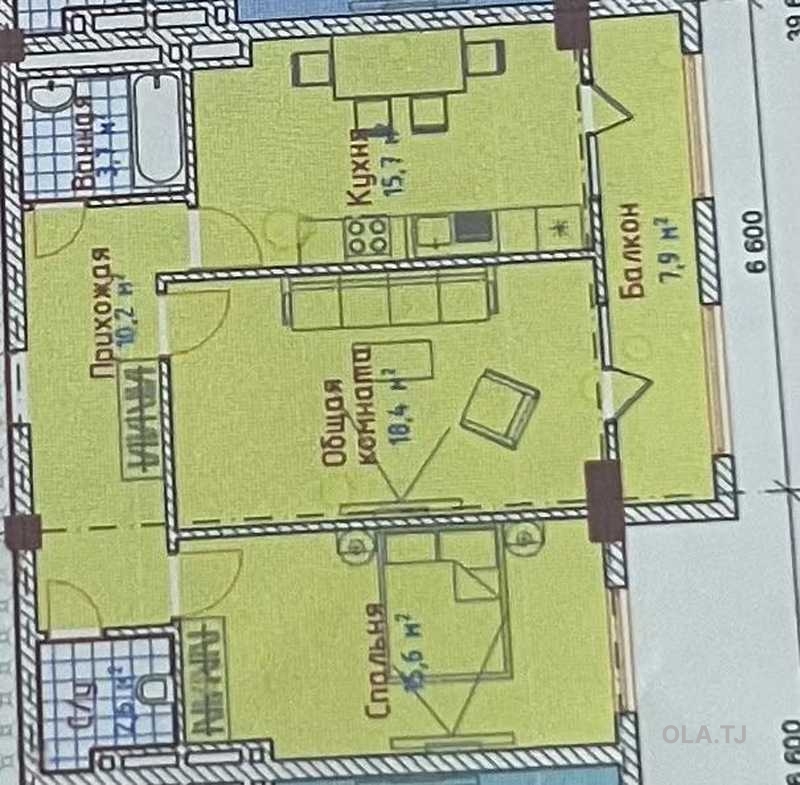 2 комнатная квартира, 12 этаж, 67 м²