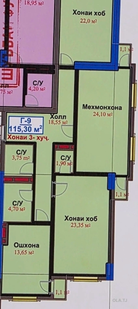 5 комнатная квартира, 14 этаж, 115 м²