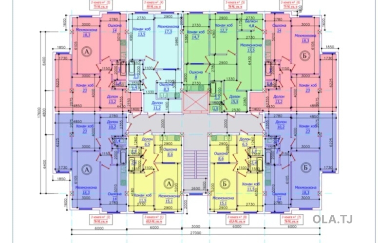 2 комнатная квартира, 5 этаж, 70 м²