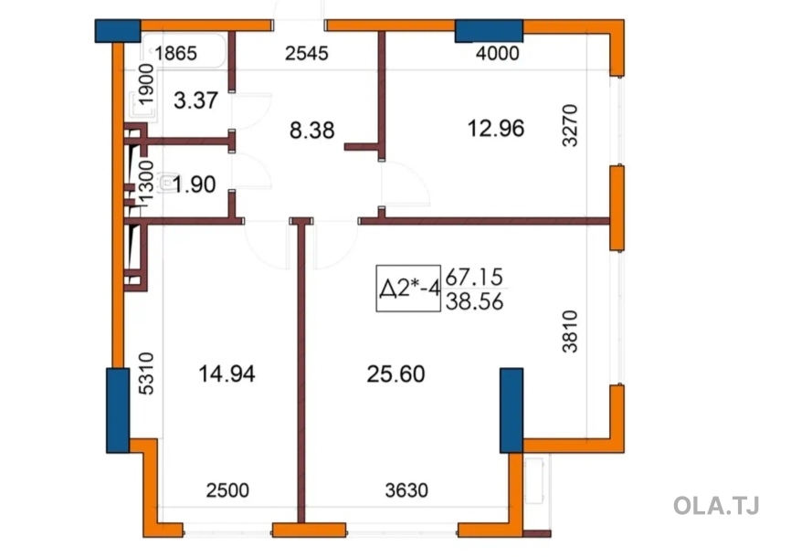 2 комнатная квартира, 5 этаж, 67 м²