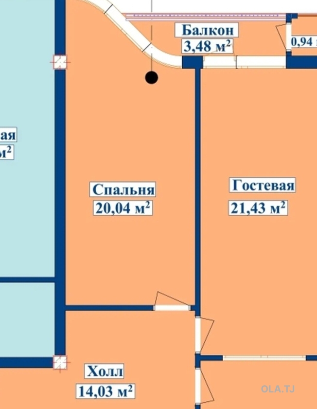 2 комнатная квартира, 16 этаж, 72 м²