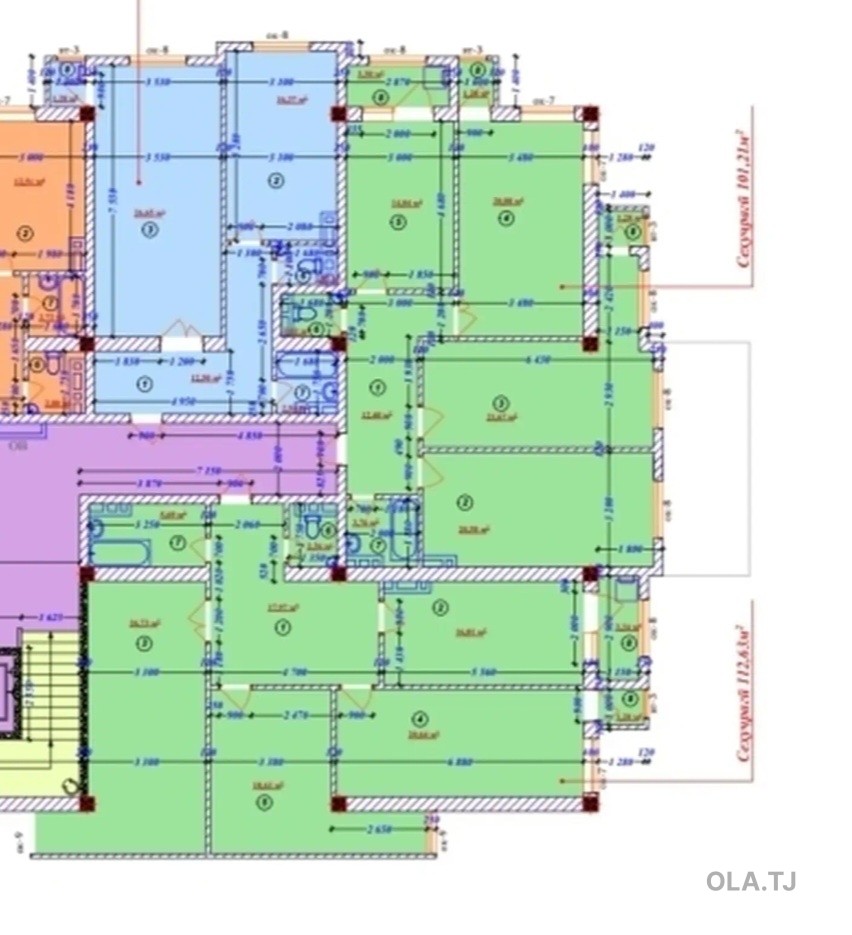 3 комнатная квартира, 6 этаж, 101 м²