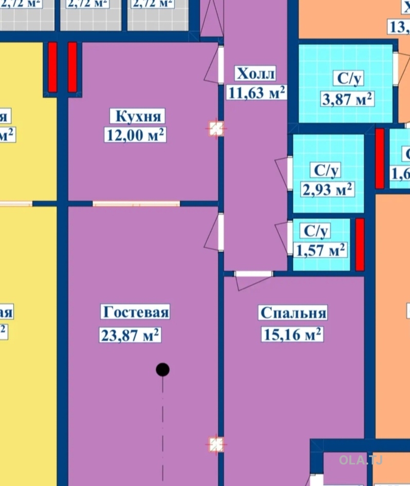 2 комнатная квартира, 14 этаж, 66 м²