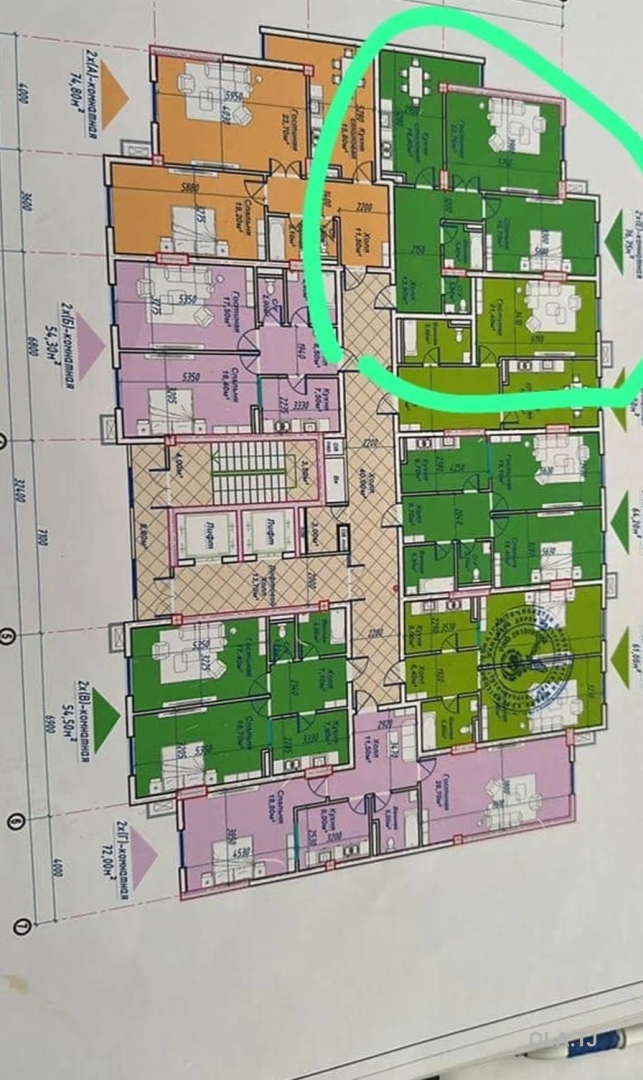 3 комнатная квартира, 5 этаж, 76 м²