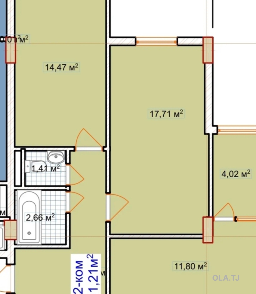 2 комнатная квартира, 7 этаж, 56 м²