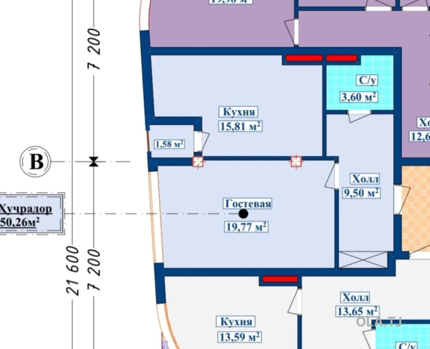 1 комнатная квартира, 10 этаж, 50 м²