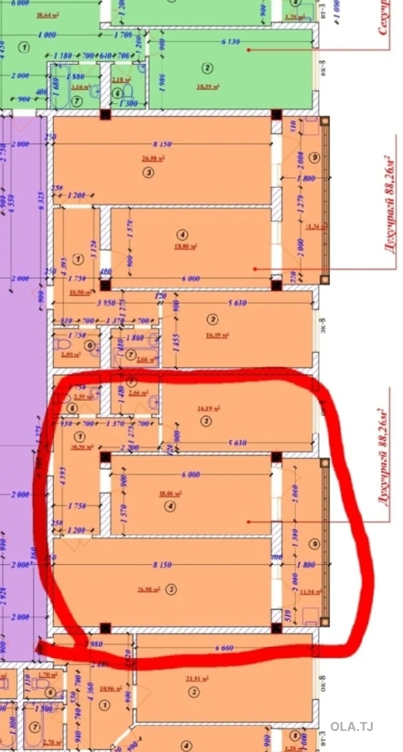 2 комнатная квартира, 4 этаж, 88 м²