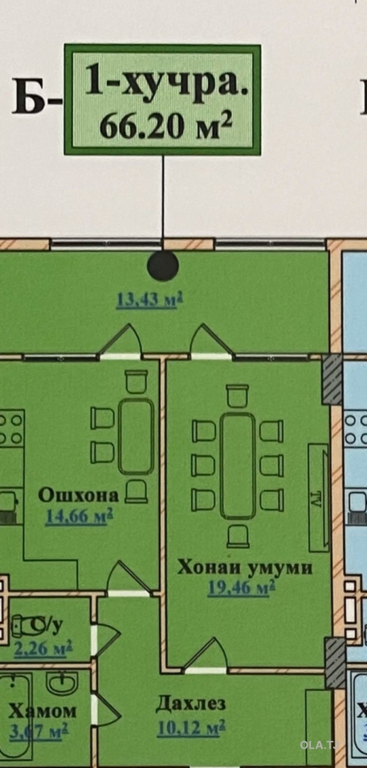 1 комнатная квартира, 14 этаж, 66 м²