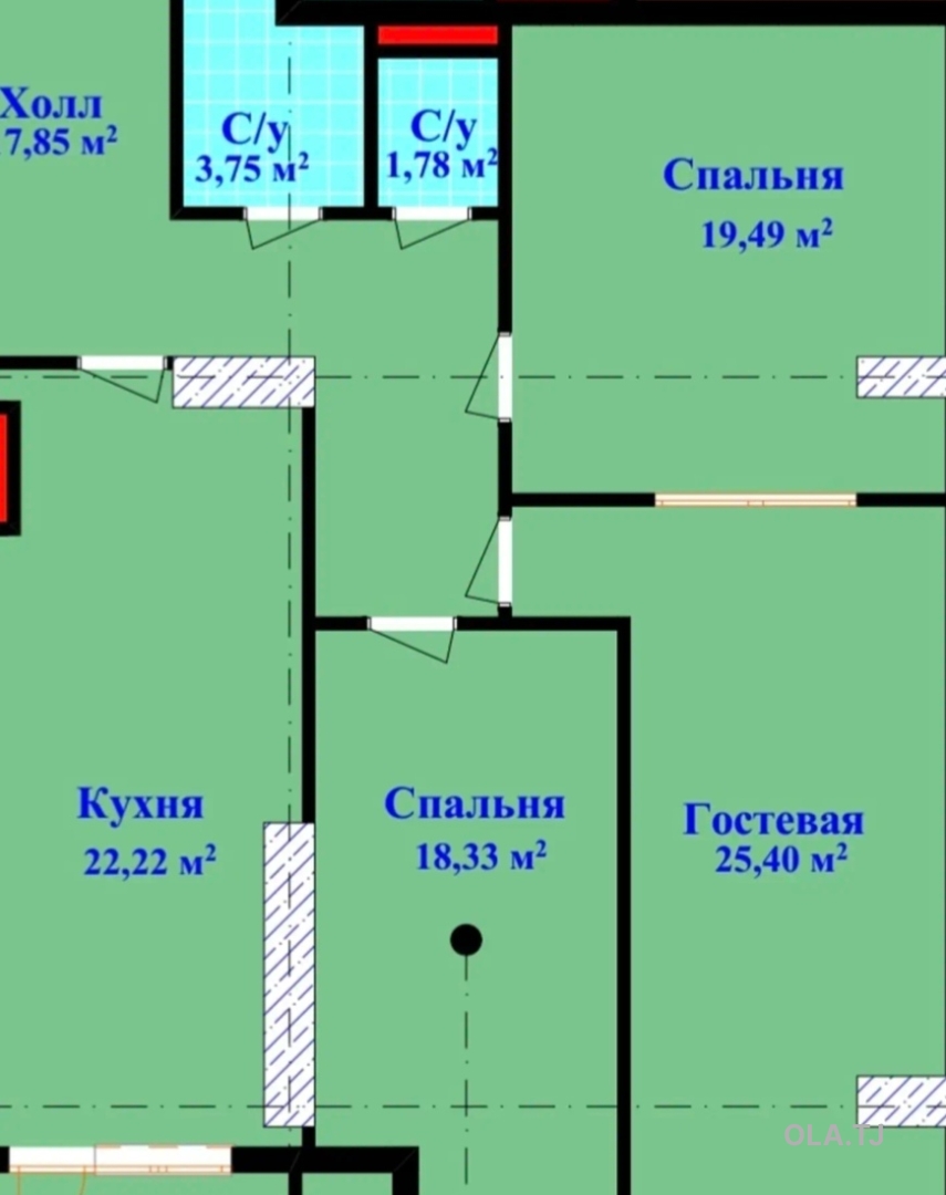 3 комнатная квартира, 2 этаж, 184 м²