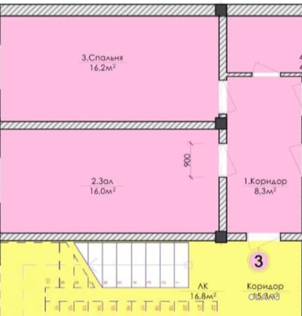 3 комнатная квартира, 1 этаж, 65 м²