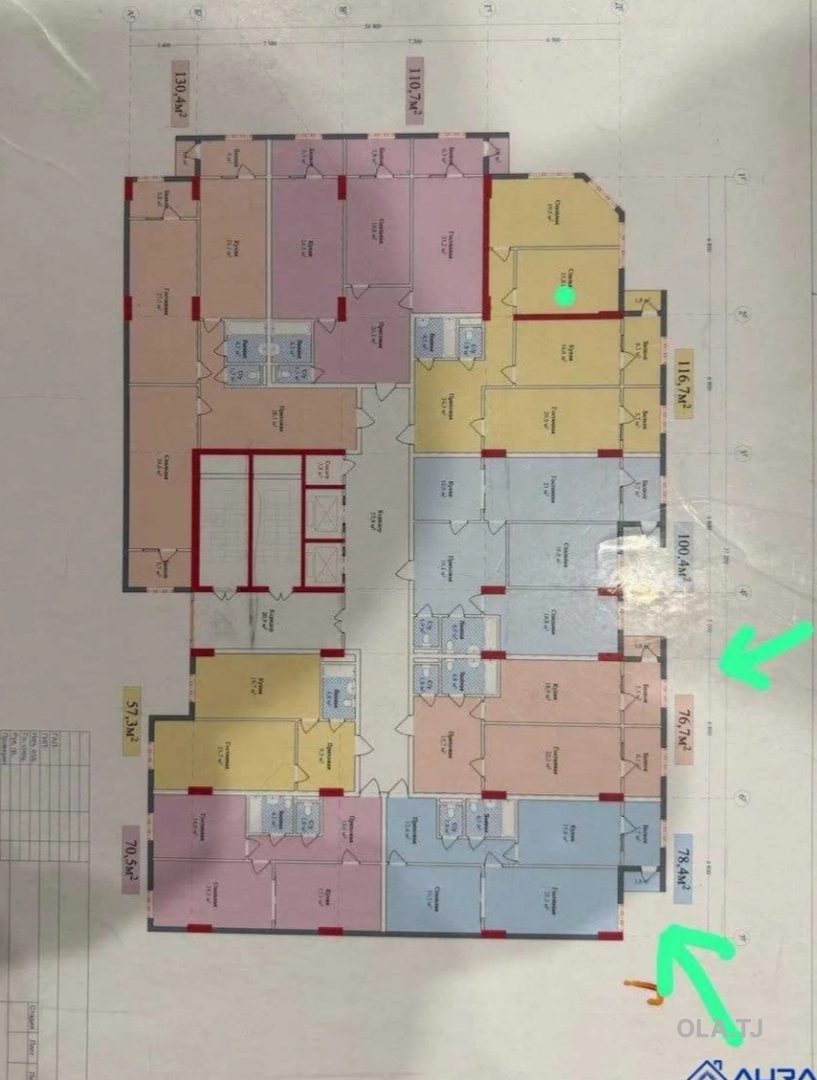 2 комнатная квартира, 7 этаж, 78 м²