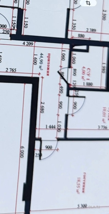 1 комнатная квартира, 12 этаж, 45 м²