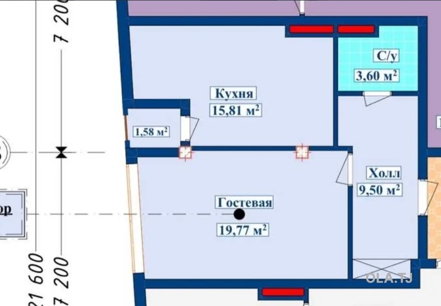 1 комнатная квартира, 4 этаж, 50 м²
