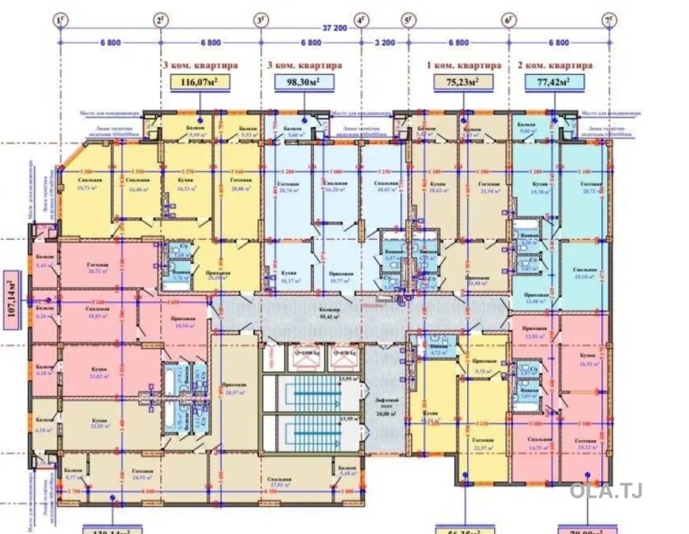 2 комнатная квартира, 8 этаж, 70 м²