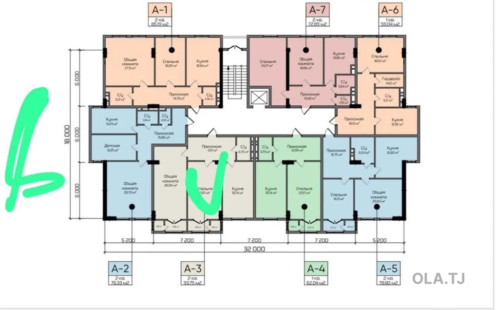 2 комнатная квартира, 8 этаж, 94 м²