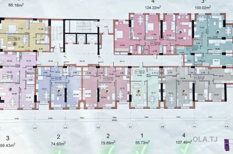 2 комнатная квартира, 13 этаж, 79 м²