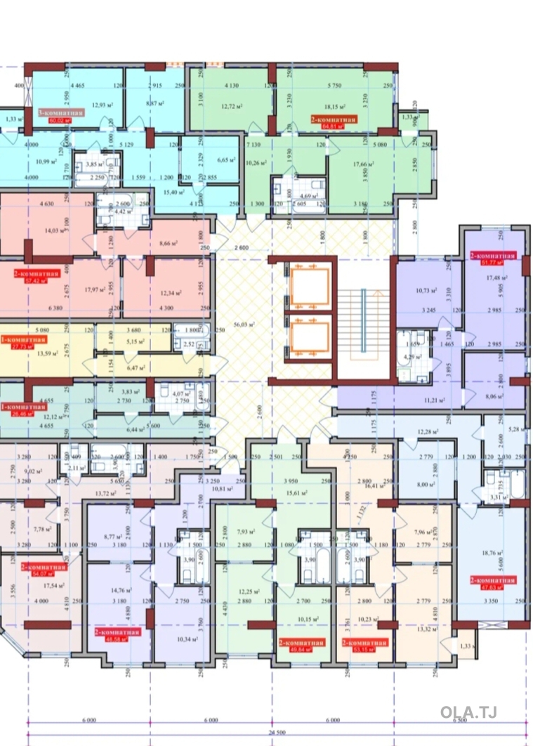 2 комнатная квартира, 3 этаж, 52 м²