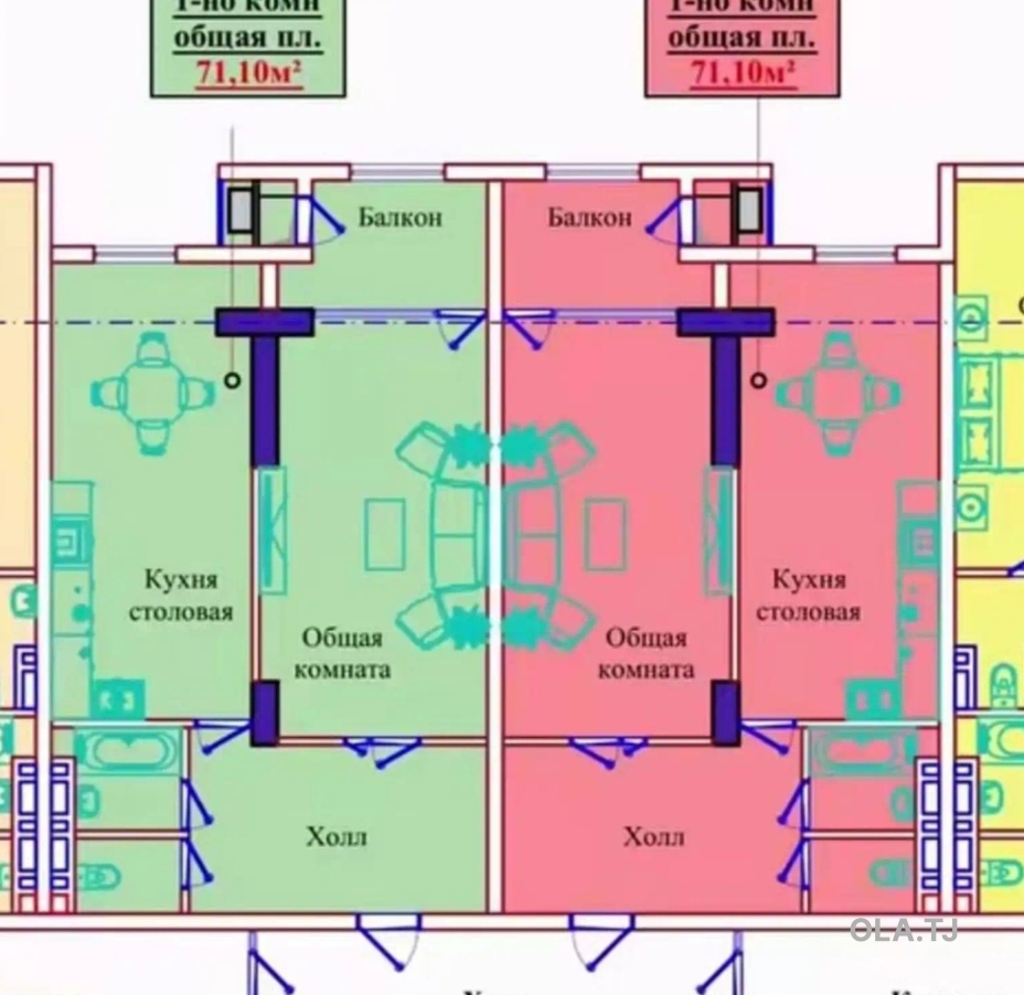 1 комнатная квартира, 16 этаж, 71 м²