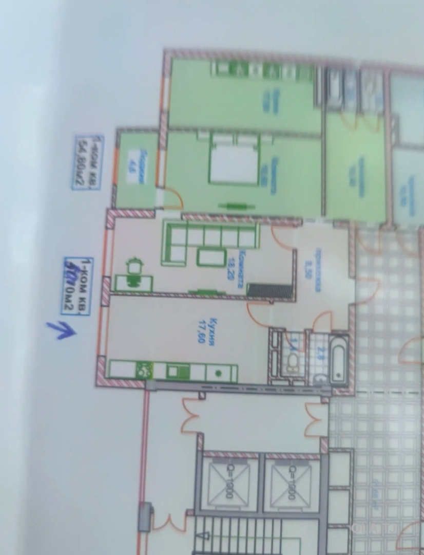 1 комнатная квартира, 13 этаж, 50 м²