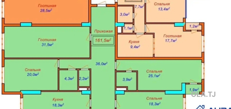 4 комнатная квартира, 13, 161 м²