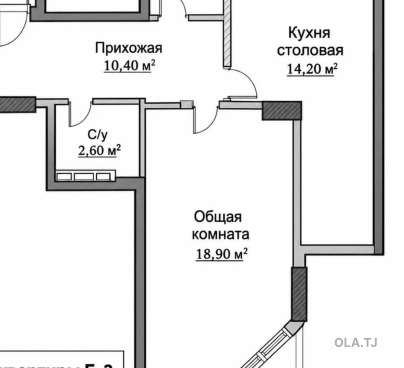 1 комнатная квартира, 13 этаж, 50 м²