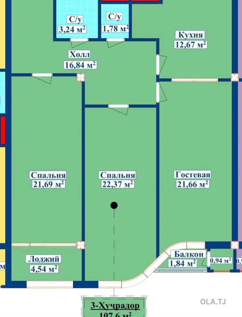 4 комнатная квартира, 10, 107 м²