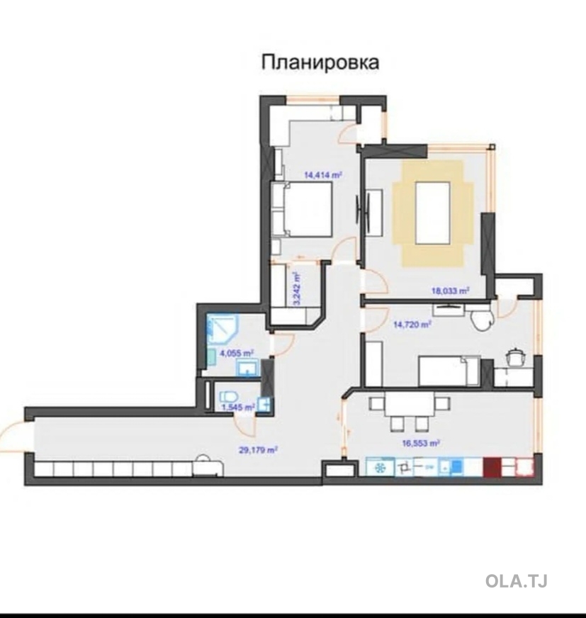 3 комнатная квартира, 7 этаж, 105 м²