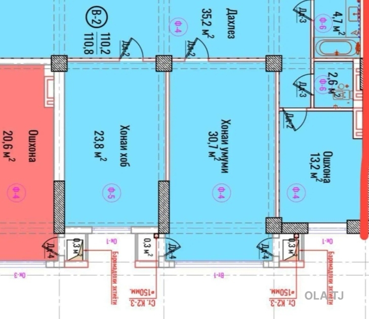 2 комнатная квартира, 3 этаж, 112 м²