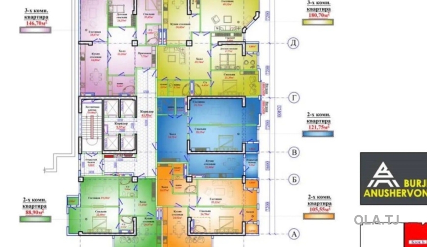 2 комнатная квартира, 10 этаж, 92 м²