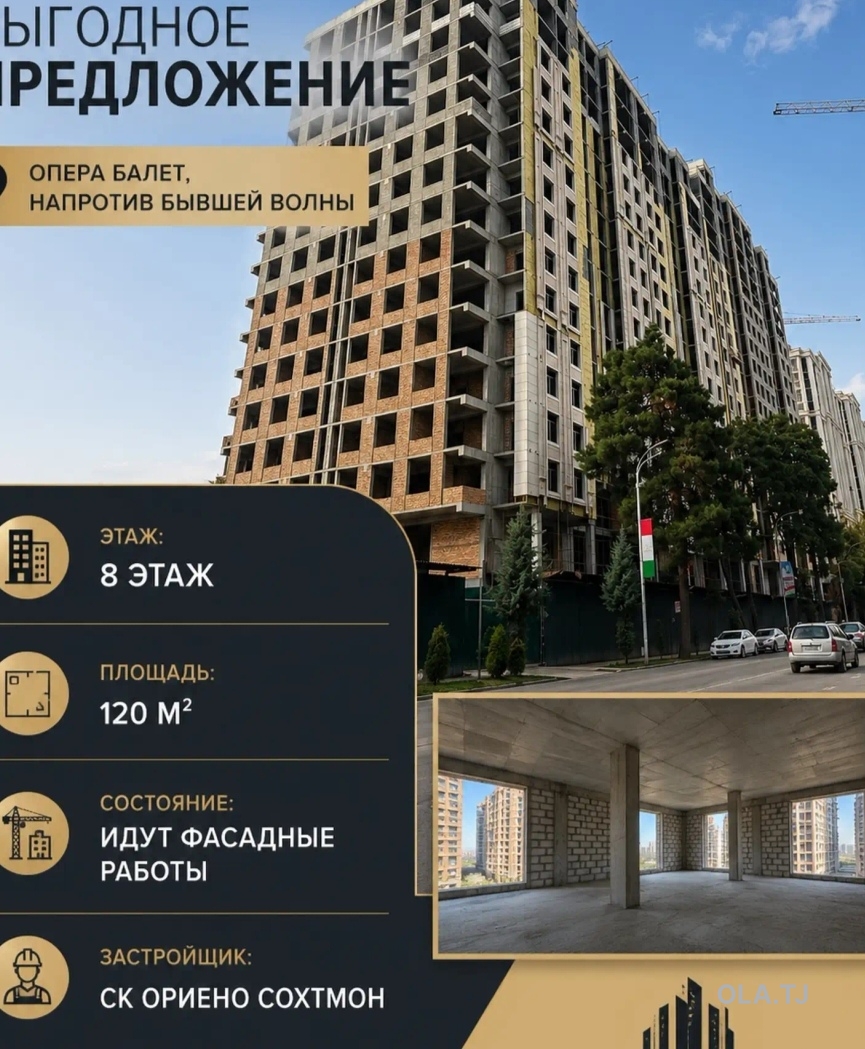 3 комнатная квартира, 8 этаж, 120 м²