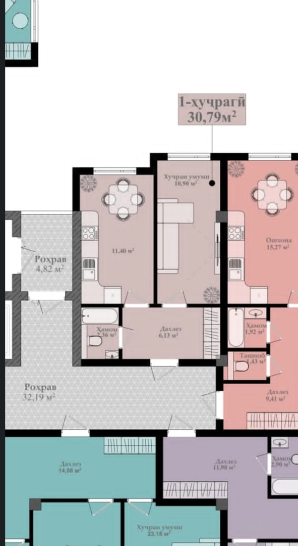 1 комнатная квартира, 8 этаж, 31 м²
