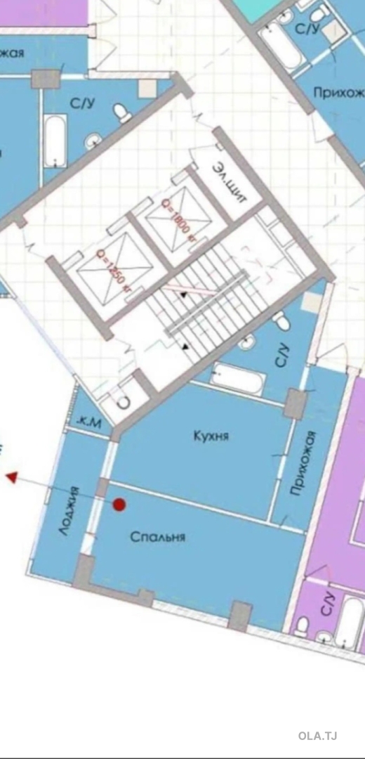1 комнатная квартира, 15 этаж, 64 м²
