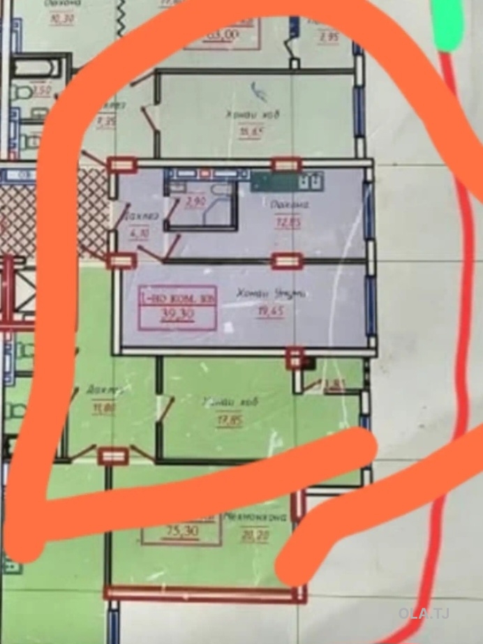 2 комнатная квартира, 3 этаж, 39 м²