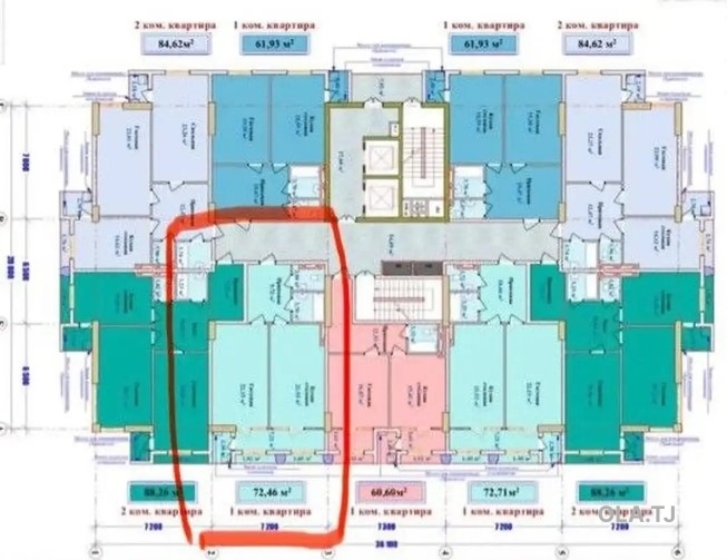 1 комнатная квартира, 9 этаж, 73 м²