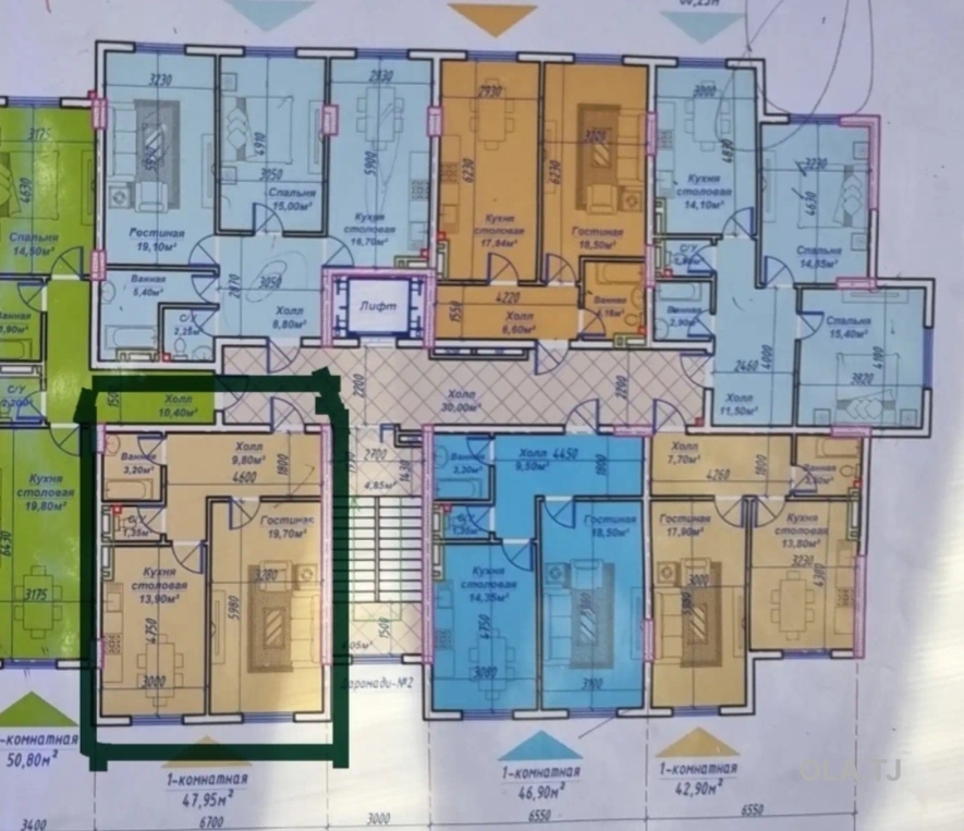 1 комнатная квартира, 2 этаж, 48 м²