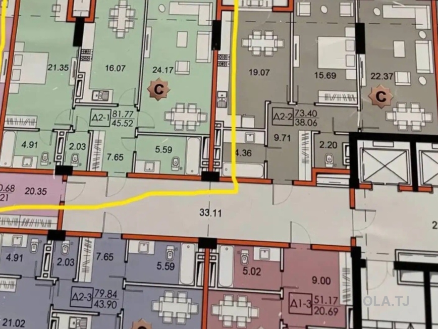 2 комнатная квартира, 5 этаж, 65 м²