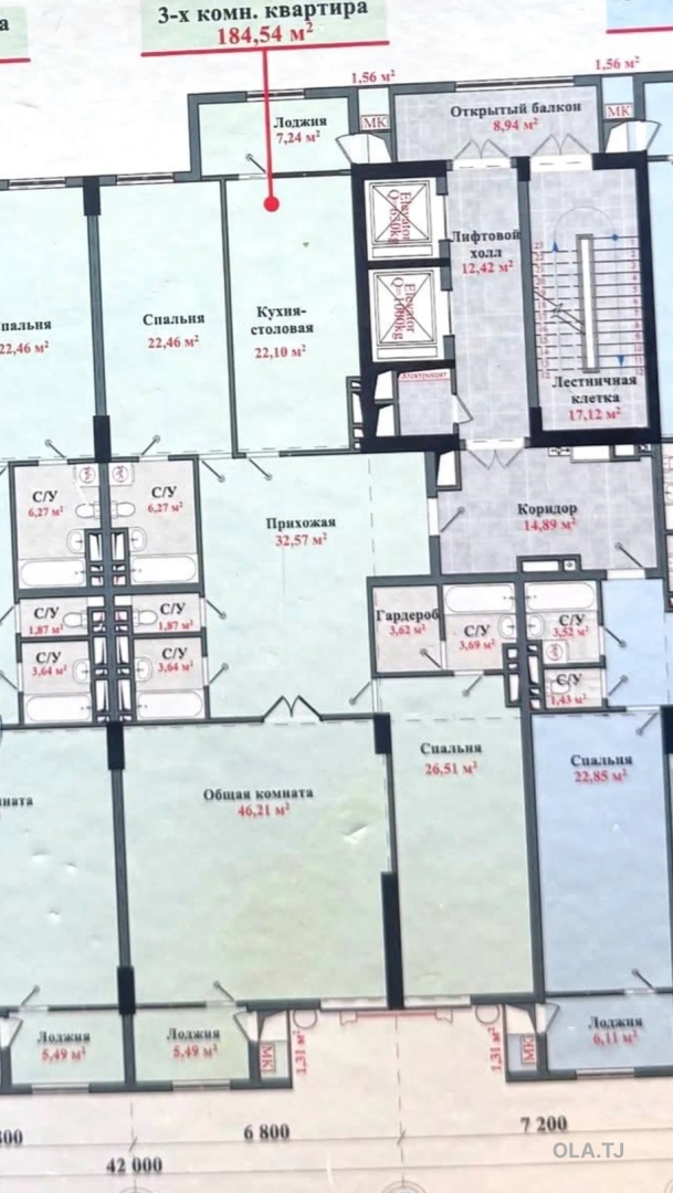 3 комнатная квартира, 7 этаж, 151 м²
