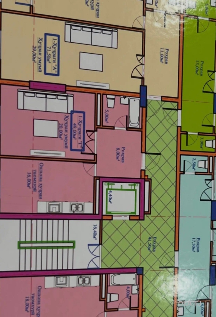 2 комнатная квартира, 9 этаж, 72 м²