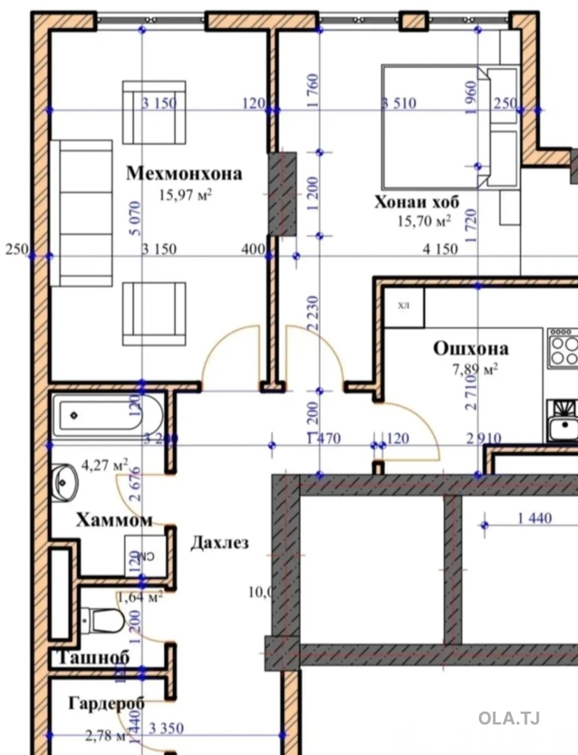 2 комнатная квартира, 7 этаж,