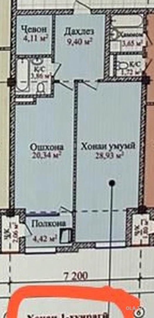 1 комнатная квартира, 12 этаж, 78 м²