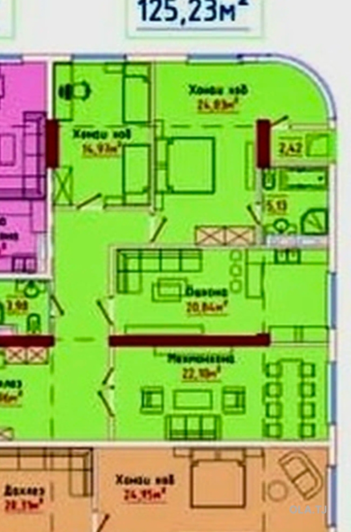 3 комнатная квартира, 5 этаж, 125 м²
