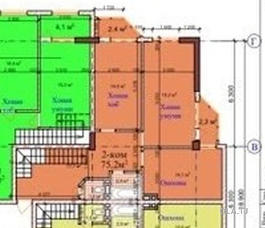 2 комнатная квартира, 3 этаж, 77 м²