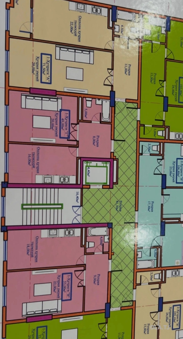2 комнатная квартира, 9 этаж, 72 м²