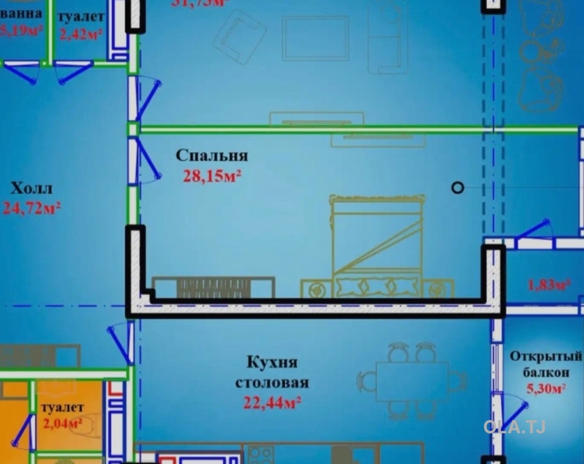 2 комнатная квартира, 8 этаж, 148 м²