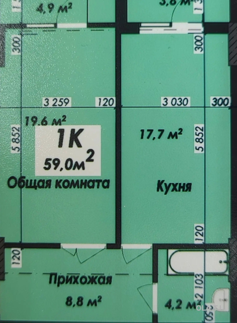 1 комнатная квартира, 6 этаж, 78 м²