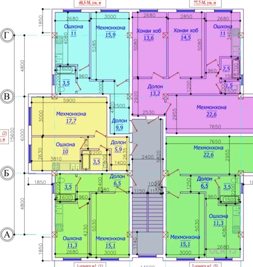 1 комнатная квартира, 5 этаж, 40 м²