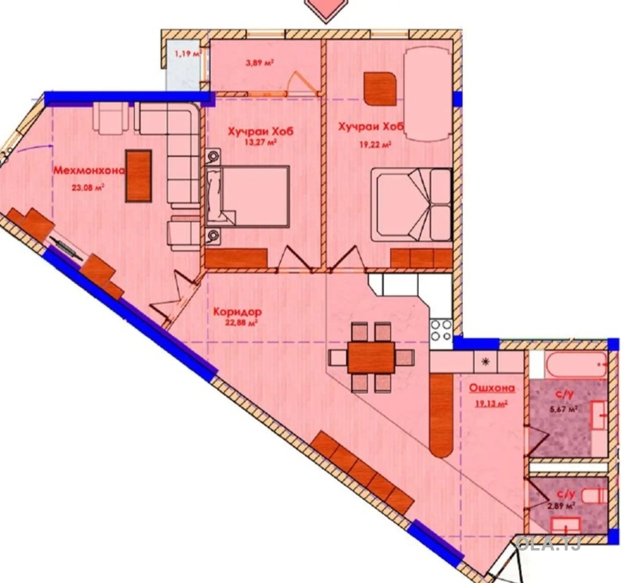 3 комнатная квартира, 7 этаж, 115 м²