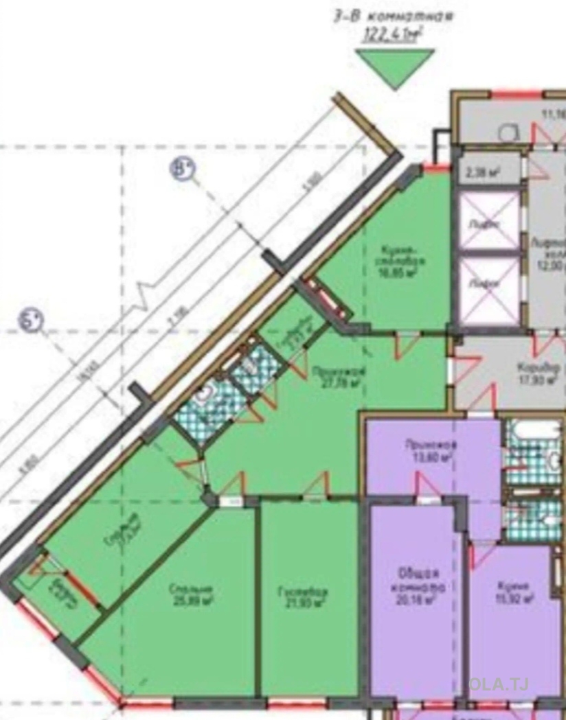 3 комнатная квартира, 12 этаж, 121 м²